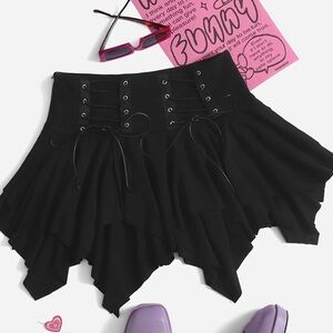 Lace Up Front Asymmetrical Black Skirt Size XS